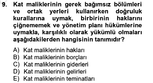 Bina ve Site Yöneticiliği 2012-2013 Ara Sınav - 9. soru