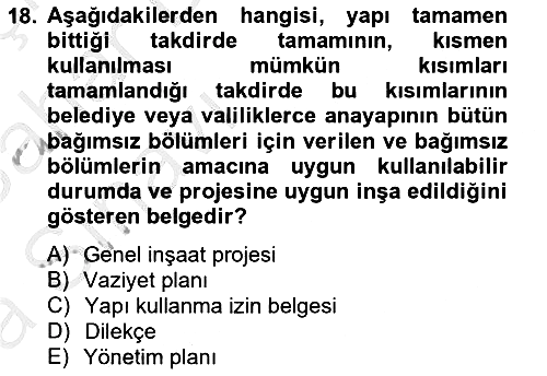 Bina ve Site Yöneticiliği 2012-2013 Ara Sınav - 18. soru