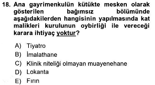 Bina ve Site Yöneticiliği 2015-2016 Ara Sınav - 18. soru