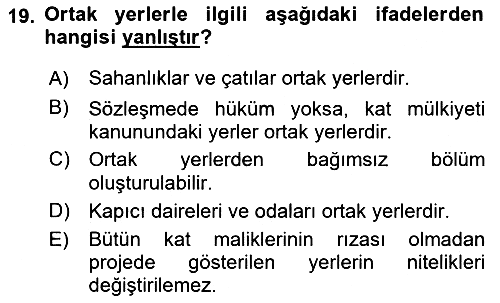 Bina ve Site Yöneticiliği 2017-2018 Ara Sınav - 19. soru