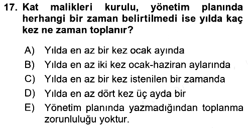 Bina ve Site Yöneticiliği 2018-2019 Ara Sınav - 17. soru