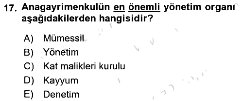 Bina ve Site Yöneticiliği 2021-2022 Ara Sınav - 17. soru