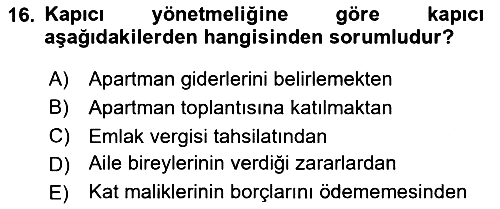 Bina ve Site Yöneticiliği 2025-2026 Dönem Sonu Sınavı - 16. soru