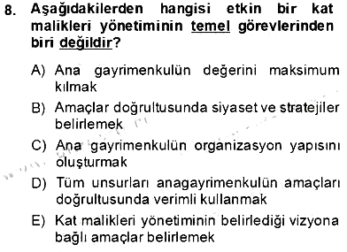 Bina ve Site Yöneticiliği 2013-2014 Tek Ders Sınavı - 8. soru