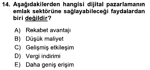 Emlak Pazarlaması 2025-2026 Dönem Sonu Sınavı - 14. soru