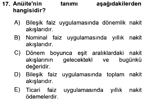 Gayrimenkul Ekonomisi 2017-2018 3 Ders Sınavı - 17. soru