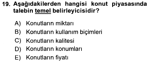 Gayrimenkul Ekonomisi 2017-2018 3 Ders Sınavı - 19. soru
