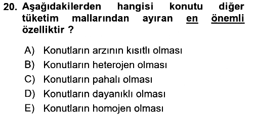 Gayrimenkul Ekonomisi 2017-2018 3 Ders Sınavı - 20. soru