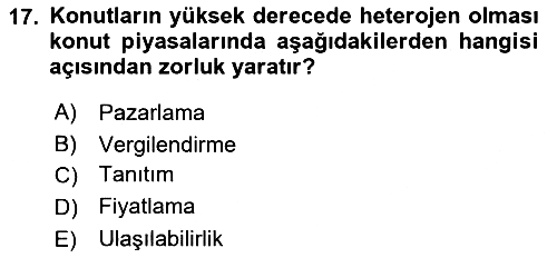 Gayrimenkul Ekonomisi 2018-2019 3 Ders Sınavı - 17. soru