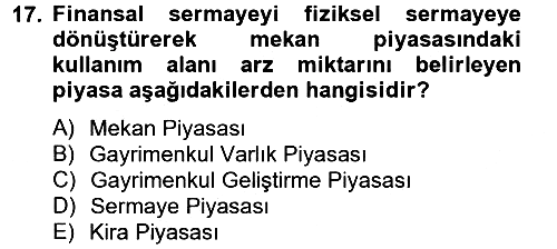 Gayrimenkul Ekonomisi 2013-2014 Ara Sınav - 17. soru