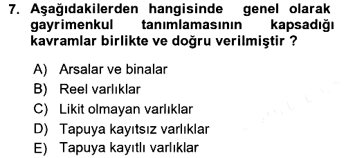 Gayrimenkul Ekonomisi 2015-2016 Ara Sınav - 7. soru