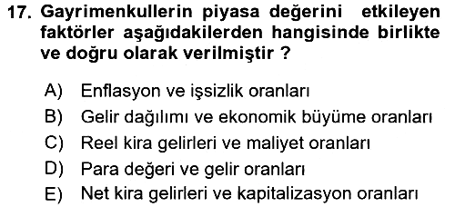 Gayrimenkul Ekonomisi 2015-2016 Ara Sınav - 17. soru