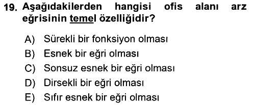 Gayrimenkul Ekonomisi 2016-2017 Ara Sınav - 19. soru