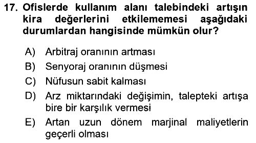 Gayrimenkul Ekonomisi 2018-2019 Ara Sınav - 17. soru