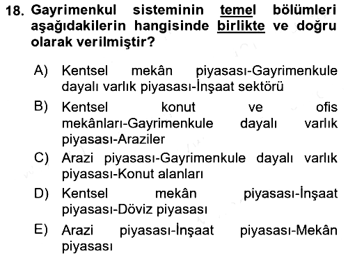 Gayrimenkul Ekonomisi 2018-2019 Ara Sınav - 18. soru