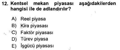 Gayrimenkul Ekonomisi 2021-2022 Ara Sınav - 12. soru