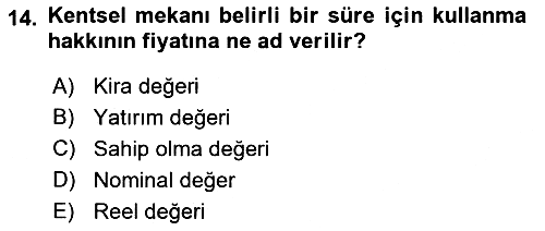 Gayrimenkul Ekonomisi 2021-2022 Ara Sınav - 14. soru