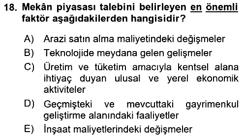 Gayrimenkul Ekonomisi 2023-2024 Ara Sınav - 18. soru