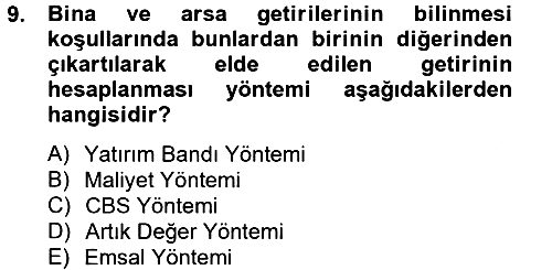 Gayrimenkul Ekonomisi 2014-2015 Dönem Sonu Sınavı - 9. soru