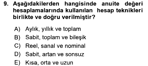 Gayrimenkul Ekonomisi 2017-2018 Dönem Sonu Sınavı - 9. soru