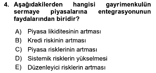 Gayrimenkul Ekonomisi 2024-2025 Dönem Sonu Sınavı - 4. soru