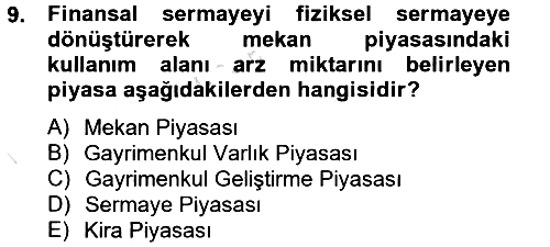 Gayrimenkul Ekonomisi 2013-2014 Tek Ders Sınavı - 9. soru