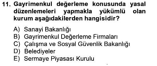 Gayrimenkul Ekonomisi 2014-2015 Tek Ders Sınavı - 11. soru