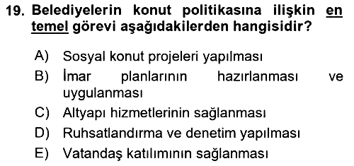 Gayrimenkul Ekonomisi 2024-2025 Yaz Okulu Sınavı - 19. soru