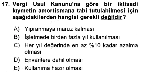 Gayrimenkullerde Vergilendirme 2017-2018 3 Ders Sınavı - 17. soru