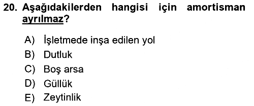 Gayrimenkullerde Vergilendirme 2018-2019 3 Ders Sınavı - 20. soru