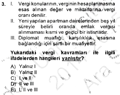 Gayrimenkullerde Vergilendirme 2014-2015 Ara Sınav - 3. soru