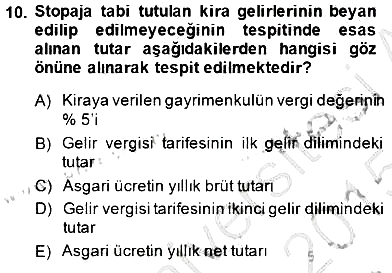 Gayrimenkullerde Vergilendirme 2014-2015 Ara Sınav - 10. soru