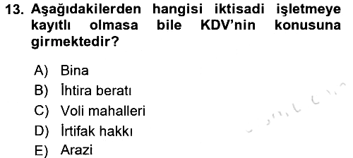 Gayrimenkullerde Vergilendirme 2016-2017 Ara Sınav - 13. soru