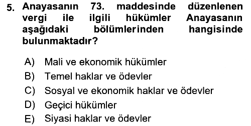 Gayrimenkullerde Vergilendirme 2017-2018 Ara Sınav - 5. soru