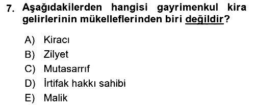 Gayrimenkullerde Vergilendirme 2022-2023 Ara Sınav - 7. soru
