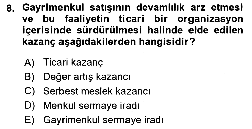 Gayrimenkullerde Vergilendirme 2024-2025 Ara Sınav - 8. soru