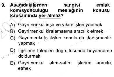 Gayrimenkullerde Vergilendirme 2012-2013 Dönem Sonu Sınavı - 9. soru