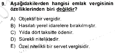 Gayrimenkullerde Vergilendirme 2013-2014 Dönem Sonu Sınavı - 9. soru