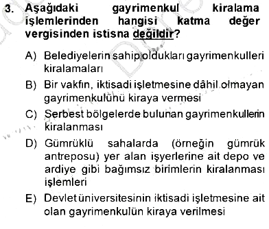 Gayrimenkullerde Vergilendirme 2014-2015 Dönem Sonu Sınavı - 3. soru