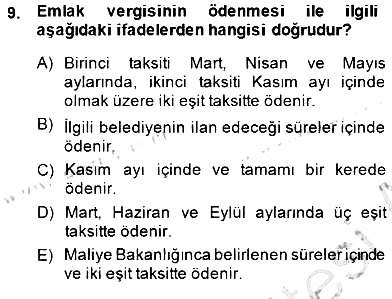 Gayrimenkullerde Vergilendirme 2014-2015 Dönem Sonu Sınavı - 9. soru