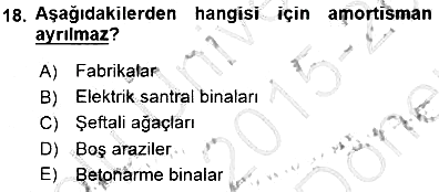 Gayrimenkullerde Vergilendirme 2015-2016 Dönem Sonu Sınavı - 18. soru