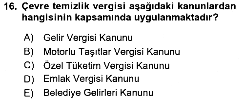 Gayrimenkullerde Vergilendirme 2017-2018 Dönem Sonu Sınavı - 16. soru