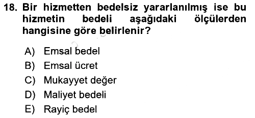 Gayrimenkullerde Vergilendirme 2022-2023 Dönem Sonu Sınavı - 18. soru
