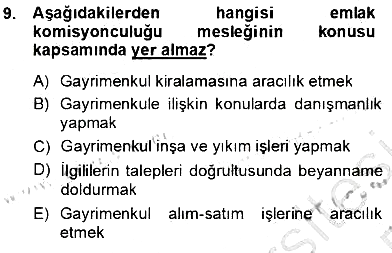 Gayrimenkullerde Vergilendirme 2013-2014 Tek Ders Sınavı - 9. soru