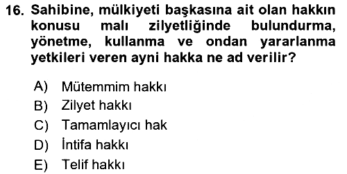 Gayrimenkullerde Vergilendirme 2020-2021 Yaz Okulu Sınavı - 16. soru