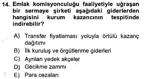 Gayrimenkullerde Vergilendirme 2021-2022 Yaz Okulu Sınavı - 14. soru