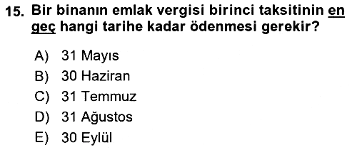 Gayrimenkullerde Vergilendirme 2021-2022 Yaz Okulu Sınavı - 15. soru