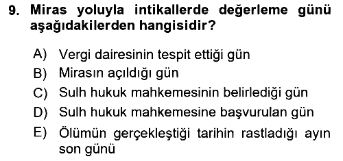 Gayrimenkullerde Vergilendirme 2022-2023 Yaz Okulu Sınavı - 9. soru