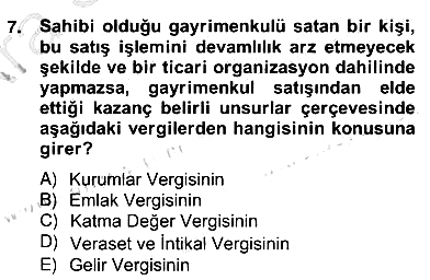İnşaat ve Gayrimenkul Muhasebesi 2012-2013 Ara Sınav - 7. soru
