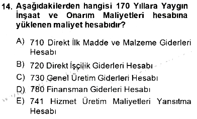 İnşaat ve Gayrimenkul Muhasebesi 2014-2015 Ara Sınav - 14. soru